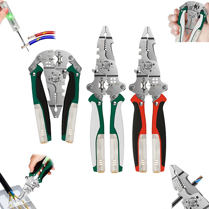 

16 IN 1 Multifunctional Stripping Pliers With Voltage Tester Wire Stripping Pliers Electrician Crimping Cable Cutting Scissors