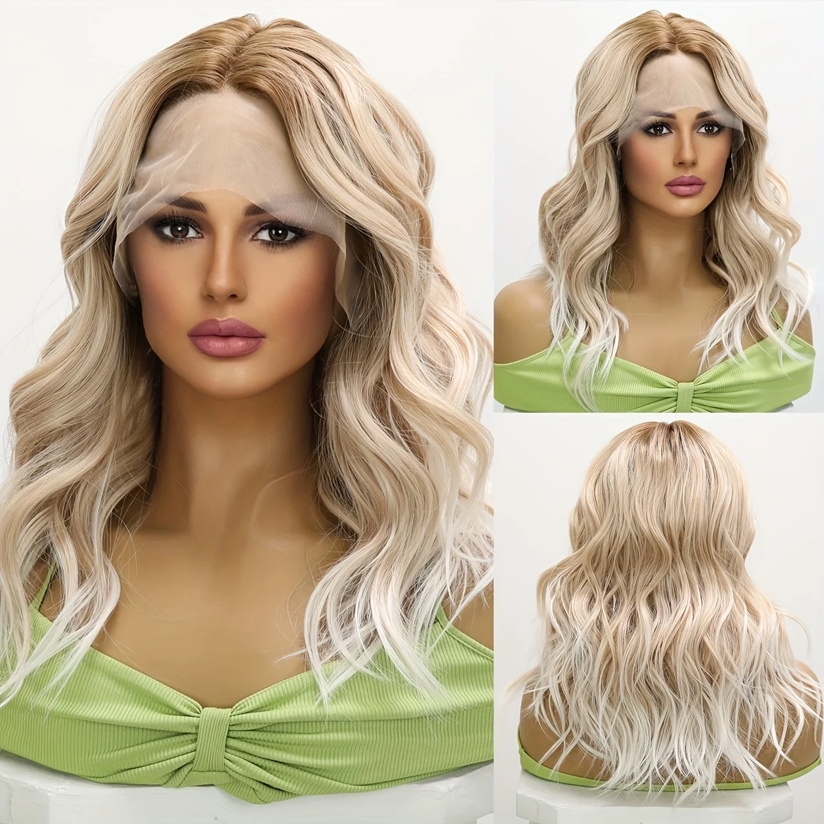 

Handmade Lace Wigs For Women Mixed With Gold And White Dyed Gradient Colors Medium To Long Daily Curls For Women