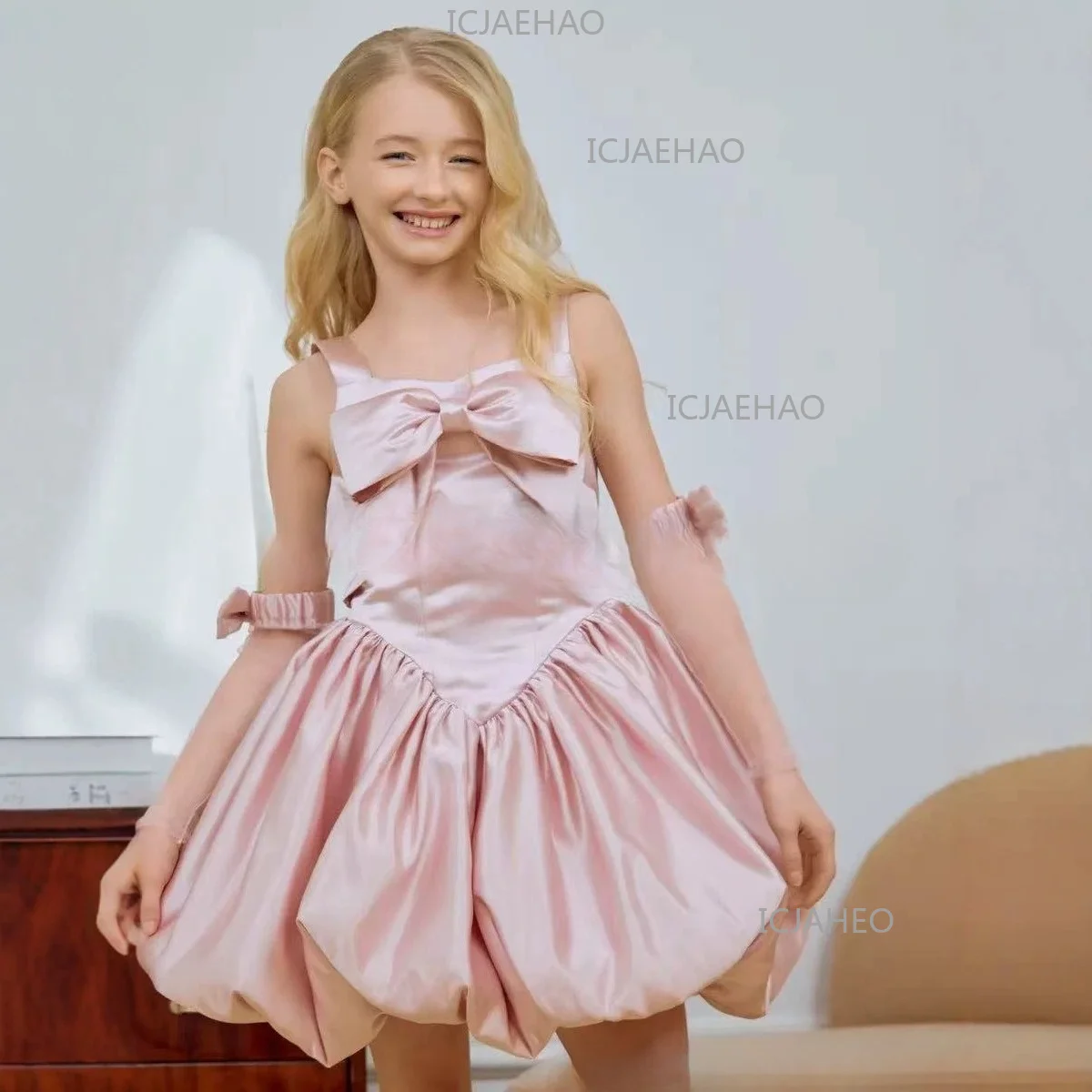 Simple Satin Dress For Girls, Elegant Bud Princess Gown, New Style For Christmas, Performance & Birthday Party Children Costume