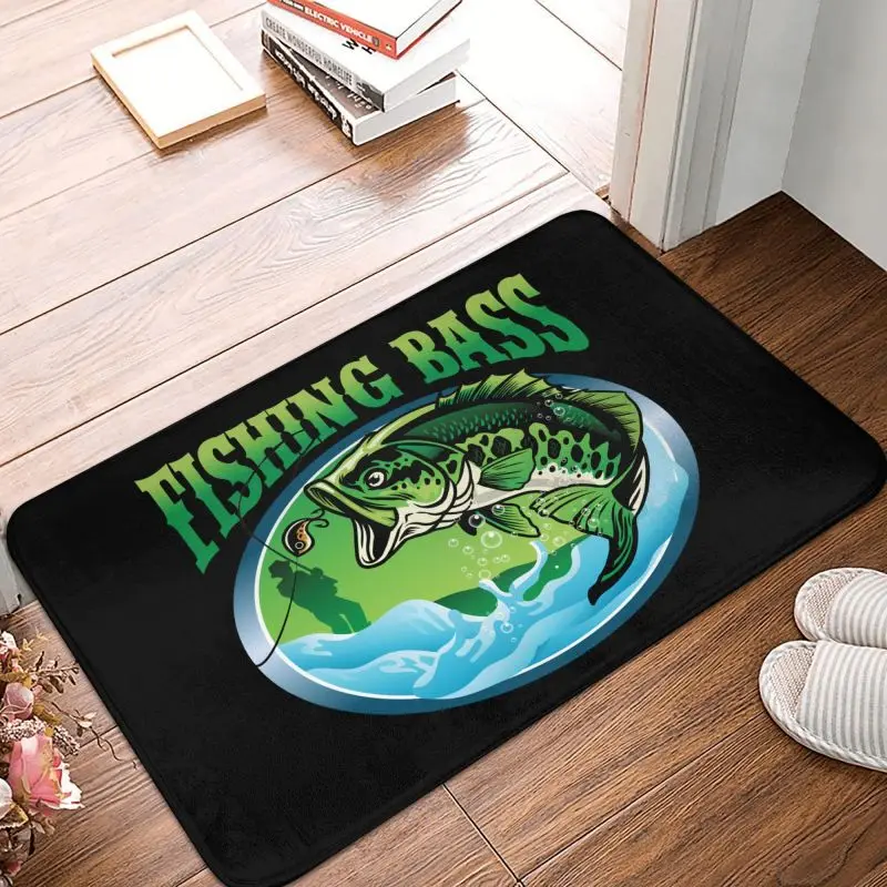 Custom Fish Fisherman Fishing Bass Front Floor Door Entrance Mats Outdoor Bathroom Kitchen Doormat Balcony Carpet Rug