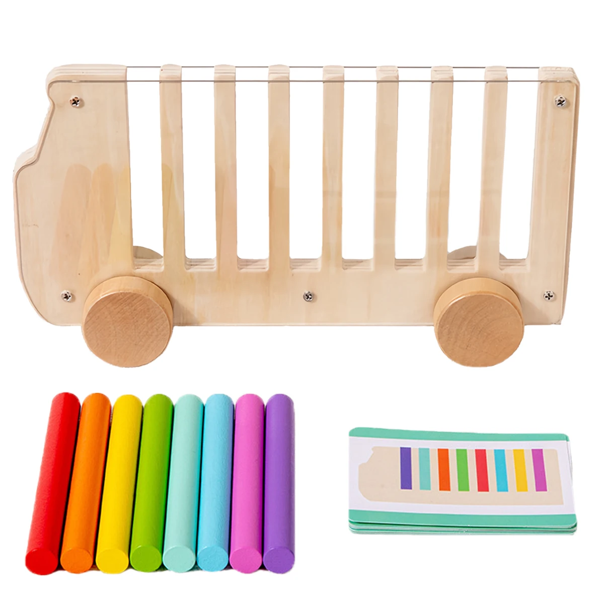 Wooden Bus Stick-insert Game Math Learning Toys，Birthday Gift Color Matching Game Toy，for Home School Living Room Age 18M+