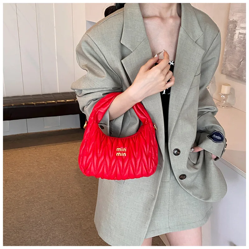 Pleated Cloud Ladies Handbags High Quality PU Shopping Shoulder Bags for Women Removable Shoulder Strap Crossbody Bag Small Bags