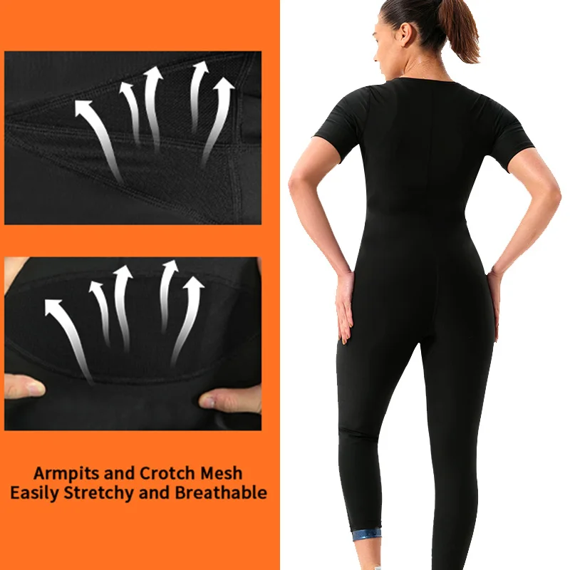 المرأة 4 في 1 ساونا بذلات رياضية سراويل قصيرة الأكمام للكبار الدهون تجريب فقدان الوزن كامل الجسم التخسيس المشكل مدرب خصر