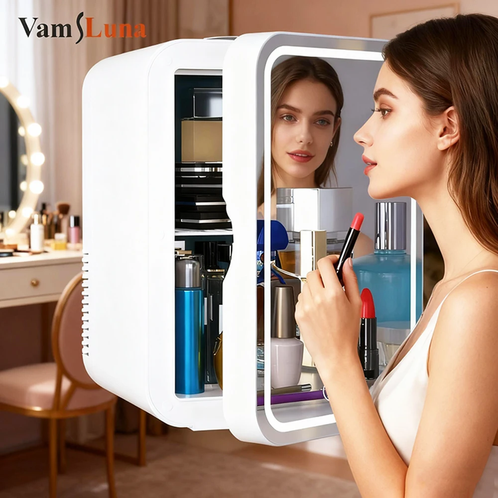 

8L Mini Beauty Makeup Skincare Fridge Mirror Cosmetics Refrigerator Portable Makeup Electric Cooler Cosmetic Mirrors Makeup Tool