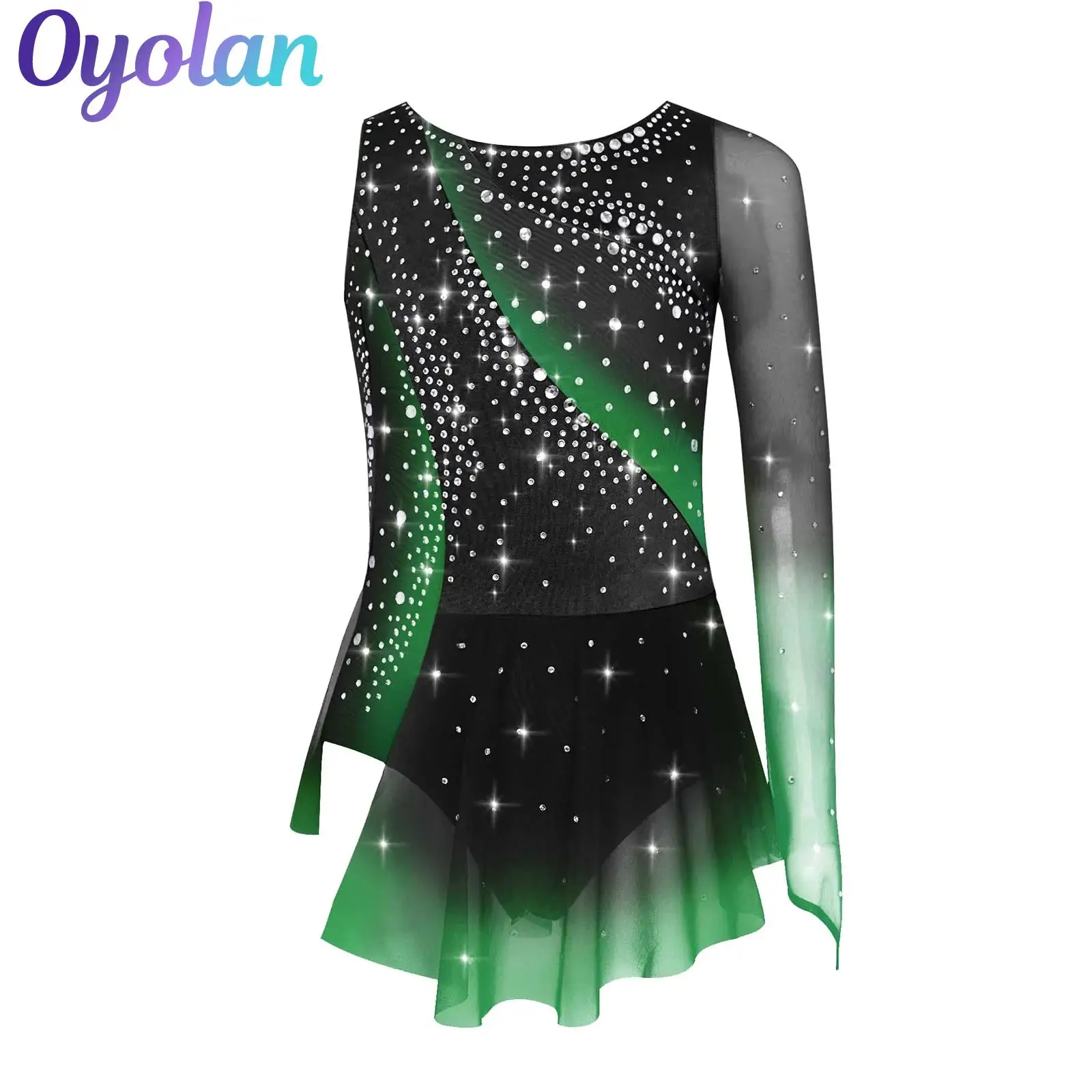 

Kids Girls Shiny Rhinestone Ballet Jersey Lyrical Dance Costume Ruffle Rhythmic Gymnastics Leotard Figure Skating Dance Dress