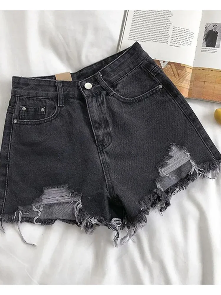 

Thin Korean Fashion Loose Women's Wide Legs Large A-line Hot Pants High Street New Spicy Girl Perforated Denim Shorts High Waist