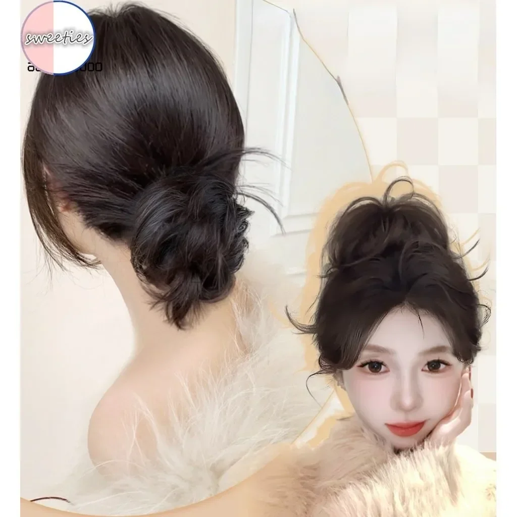 Meatball Head Synthetic Wig Fluffy Flower Bud Hair Circle Coiled Natural Look Hairpiece for Women Girls Vintage Styling Accessor