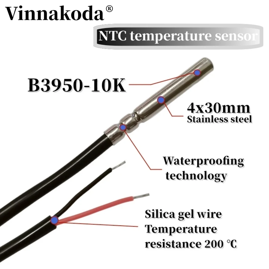 Водонепроницаемый Температурный Зонд NTC 10K, 4x3, 0 мм, силиконовый провод, термостойкость 200 градусов, B3950, 1%, 25 см