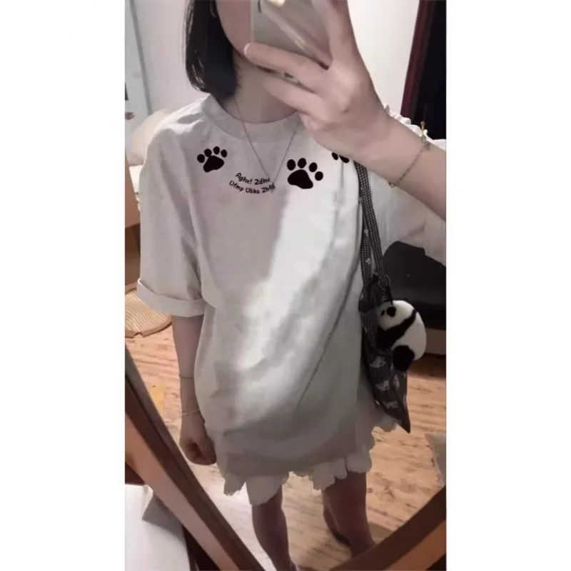 女性の綿半袖 Tシャツユニークなデザイン Y2k カジュアル女性服アメリカンスタイル通気性ルーズフィット夏トップ