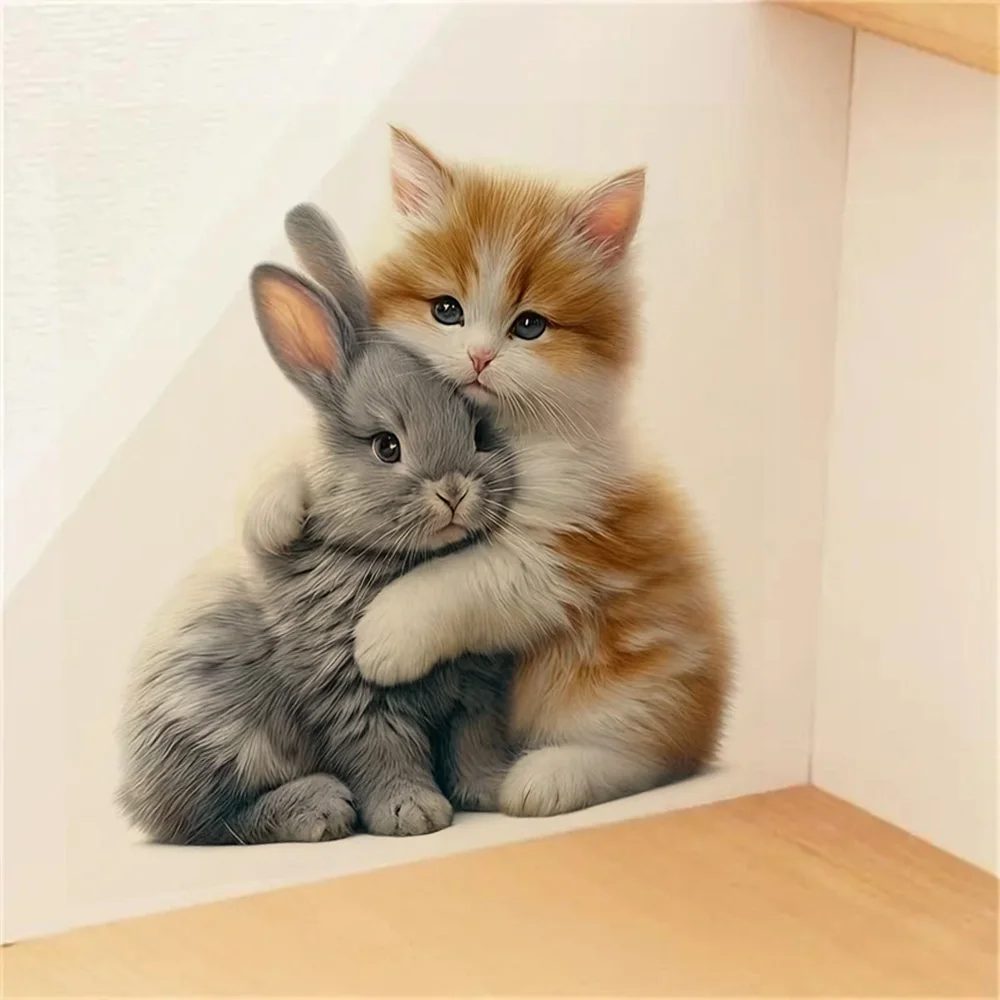A Cat Protecting His Bunny Self-Adhesive Toilet Stickers, Wall Decal Removable, Reusable Vinyl Car Sticker for Toilet Lid