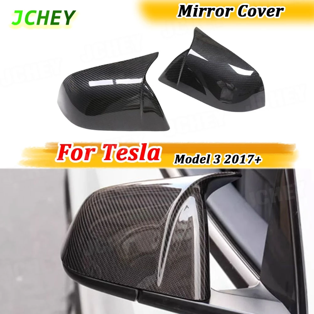 

JCHEY Carbon Fiber Mirror Cover Decoration Parts for Tesla Model 3 2017+ Side View Mirror Cover Body Kits Car Accessories