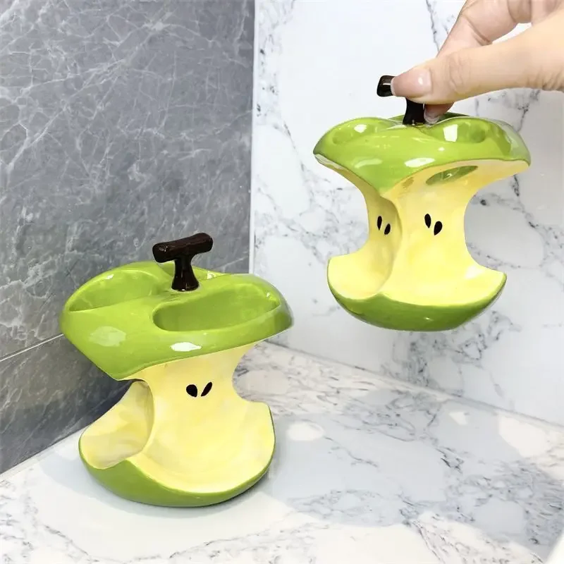 Creative Apple Toothbrush Holder Ceramic Makeup Brush Electric Toothbrush Storage Rack Bathroom Accessories Organizer