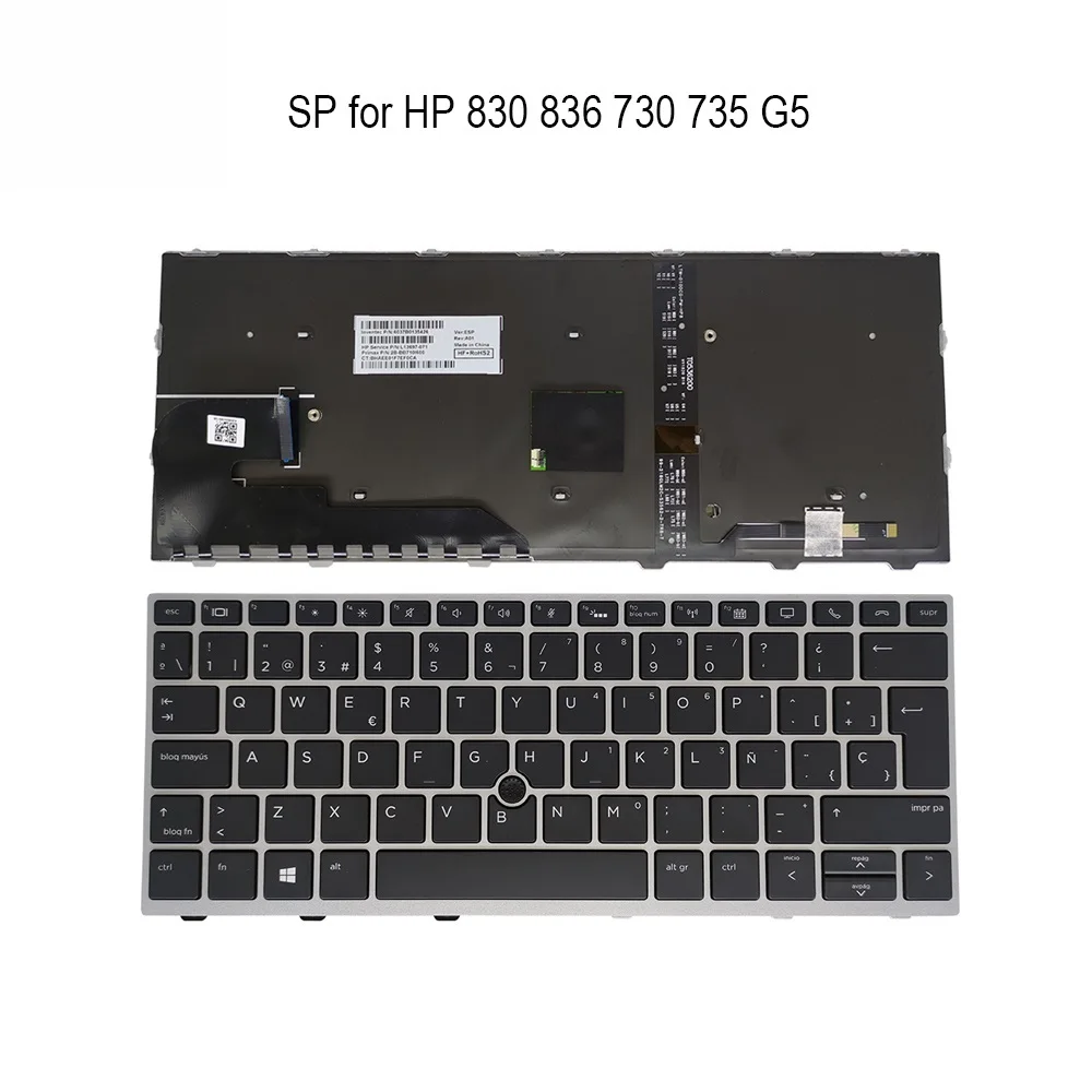 Top! ES Spanish Laptop Backlit Keyboard for HP EliteBook 836 730 G5 735 G5 G6 830 G5 G6 L07666-001 L13697-071 backlight