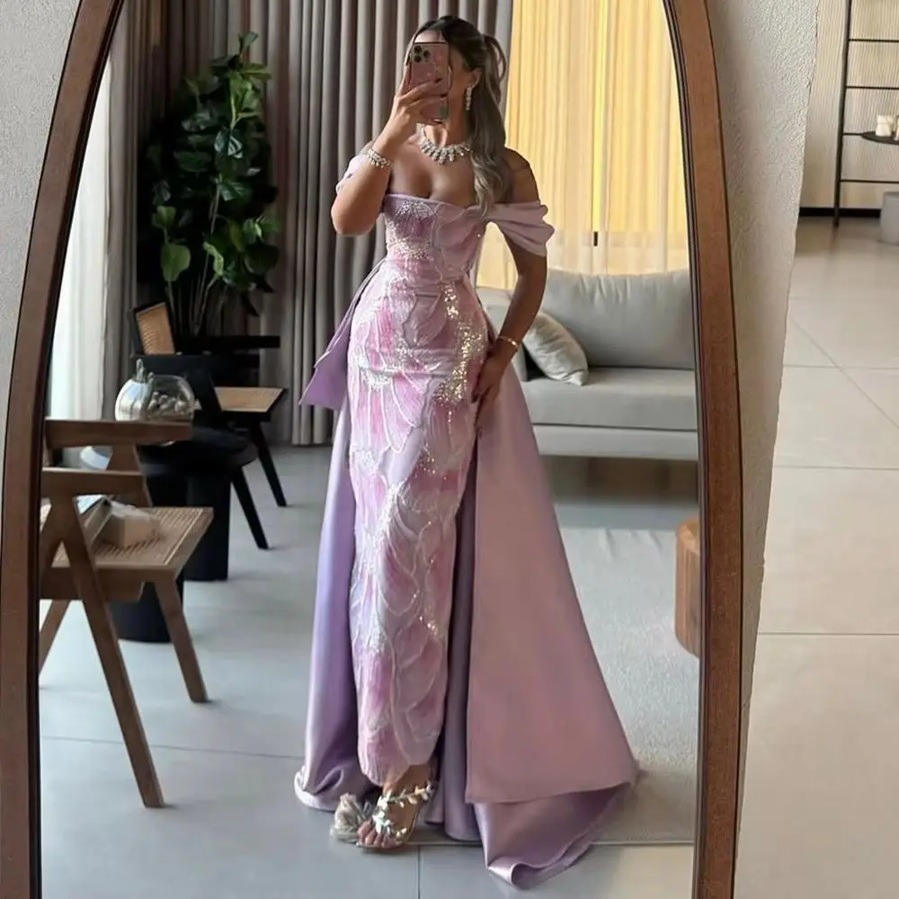 

Elegant Pink Mermaid Evening Dress with Skirt Flower Long Formal Prom Wedding Party Gown for Women Customized Eshaut&Bridal 2025