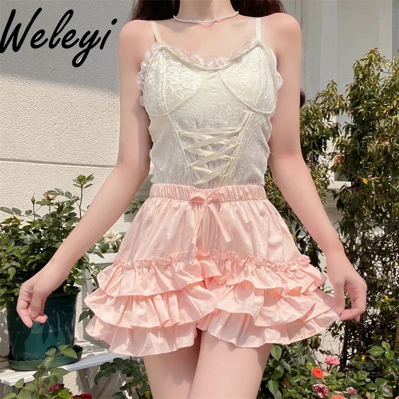 

JK Anti-Exposure Bottom Shorts Pumpkin Pants Cake Skirt Woman Multi-Layer Pettiskirt Summer New Cute Girl Shorts Outer Wear 2024