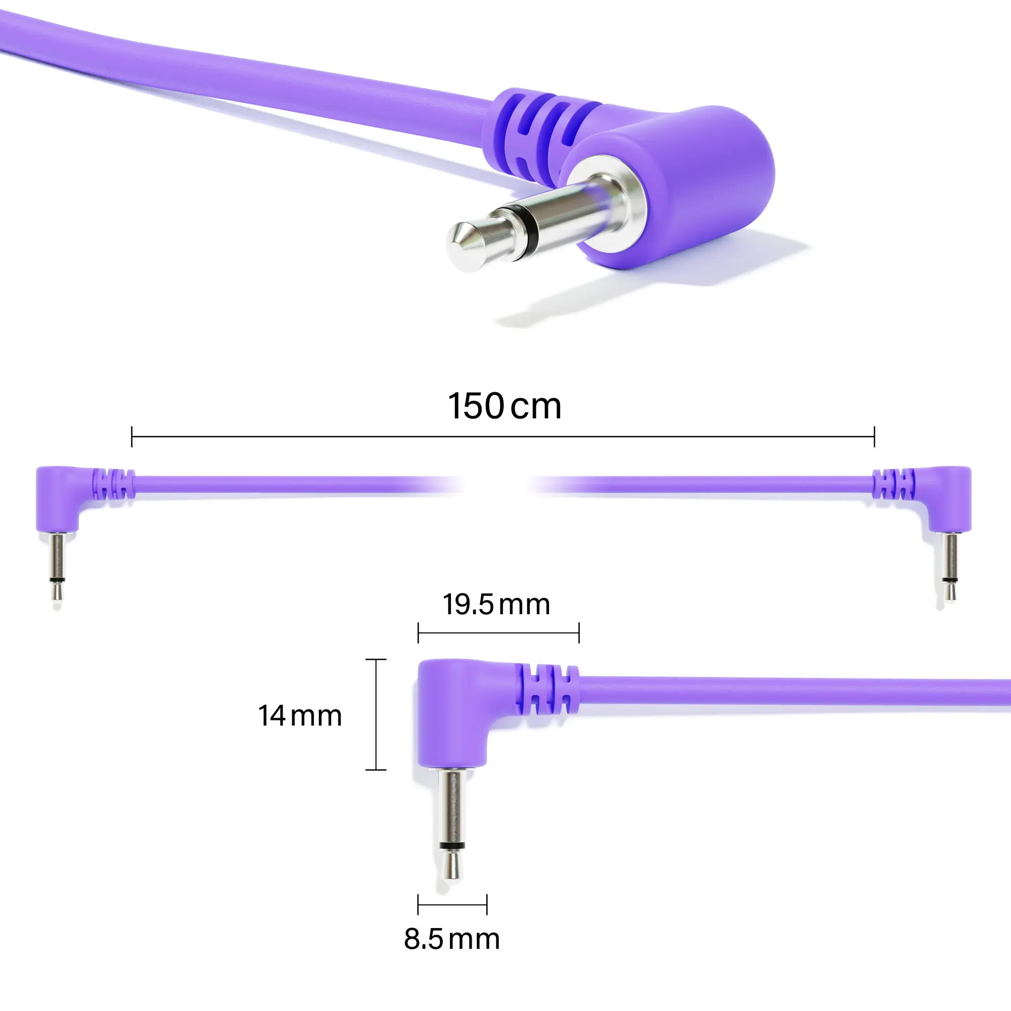 ExcelValley - 1 Piece TS 3.5mm 1/8“ Right Angle Mono Modular Patch Cable - 120~200cm Multi Color Choice for Eurorack Synth