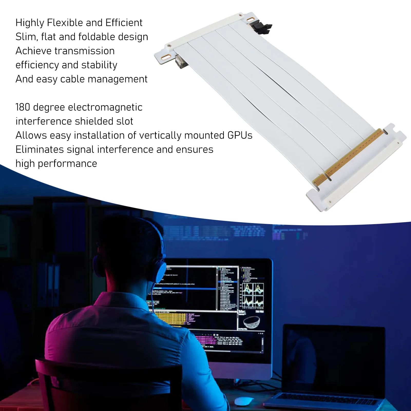 PCIE 4.0X16 موسع الناهض كابل مرن عالي السرعة 180 درجة مزدوج الوجهين GPU تمديد كابل ل RX 7600 ل RX 7900 XT #5