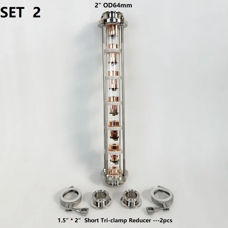 جديد 2 "OD64mm عمود التقطير مع 7 قطعة قسم احترافي نحاسي لتخمير المنزل برج زجاجي عالي الجودة ، لغو لا يزال