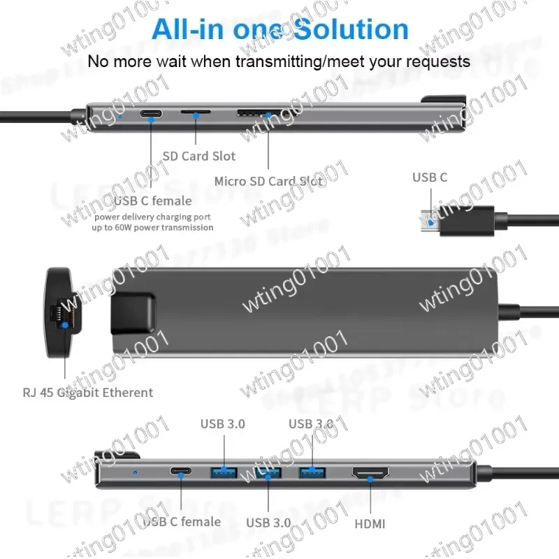 9-in-1 USB-C Docking Station with 4K HDMI Output Gigabit Ethernet PD Charging Support for MacBook Laptops USB Hub