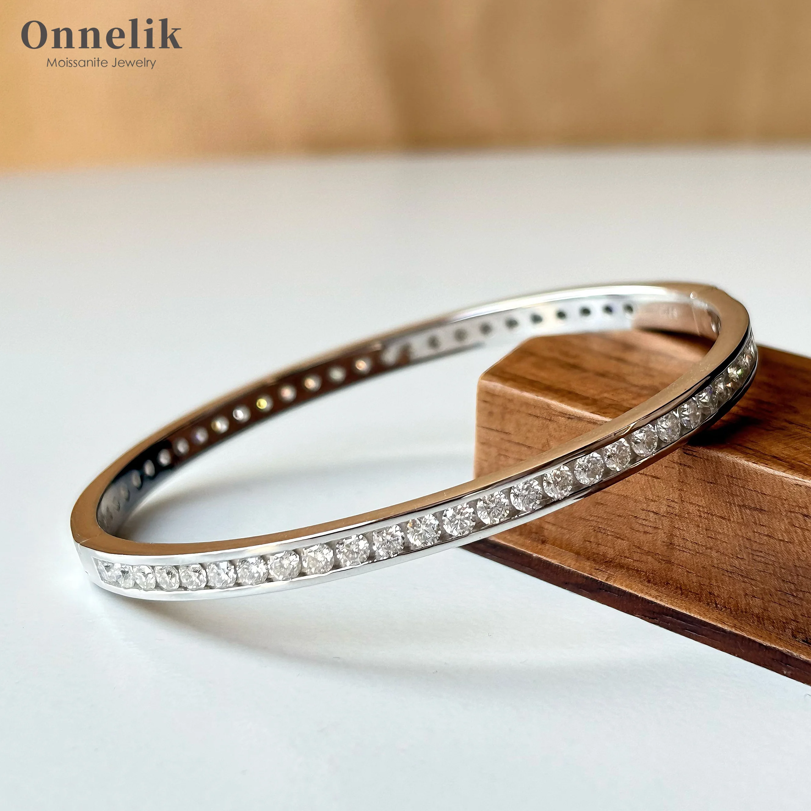 

Onnelik 2.5mm All Moissanite Bangles With GRA S925 Silver Plated 18K Gold Lab Diamond Bracelets for Women Wedding Party Gift