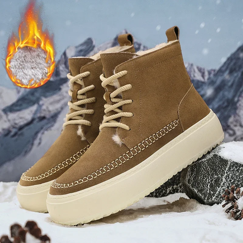

Winter Men's Snow Boots Platform Warm Fur Suede Shoes for Men Outdoor Comfortable Casual Cotton Boots for Mens Botas Para Hombre