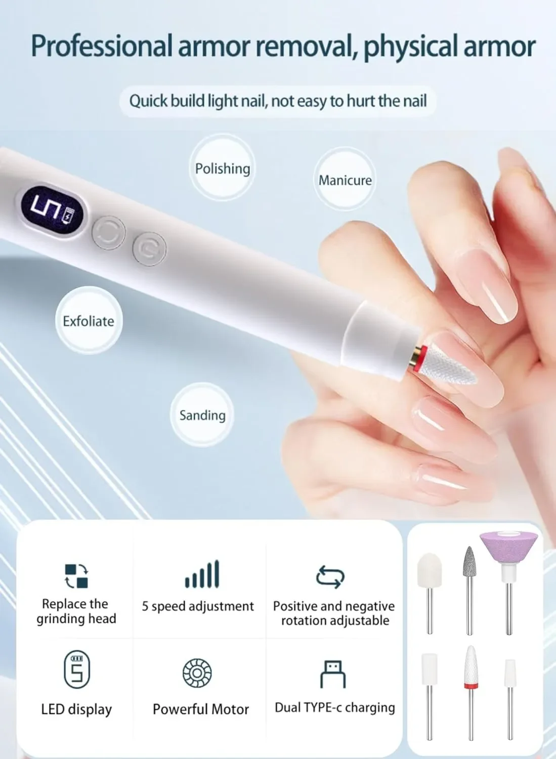 Taladro de uñas inalámbrico, Lima eléctrica profesional para Gel acrílico, inmersión en polvo, Kit de máquina de taladro portátil para manicura