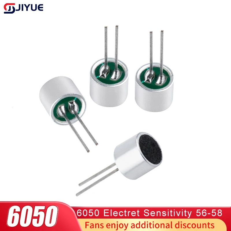 10PCS 6*5mm MIC Capsule Electret Condenser Pickup Microphone 52DB Tape Pin Mitophone 6050 Electret Sensitivity 56-58