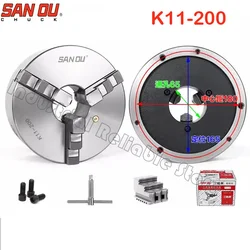 3 Jaw Self Centering Lathe Chuck SANOU K11-200 8 Inch 200mm Metal Scroll Chucks for CNC Drilling Milling Machine