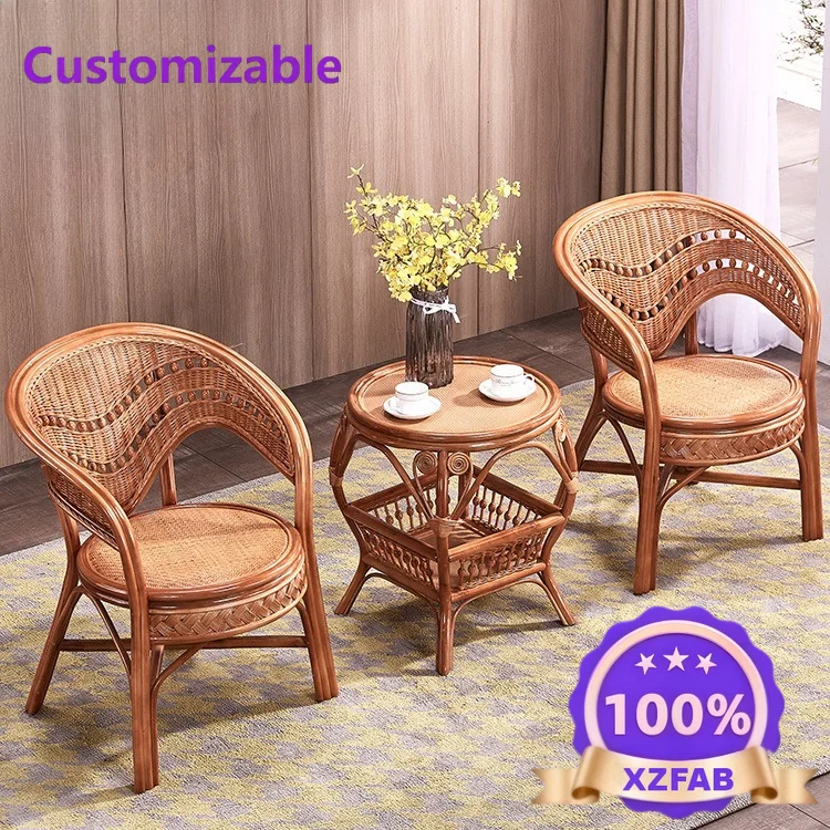 Factory Direct 2026 Manufacturer wholesale natural real rattan chair three-piece set rattanchair balcony tablechair leisure