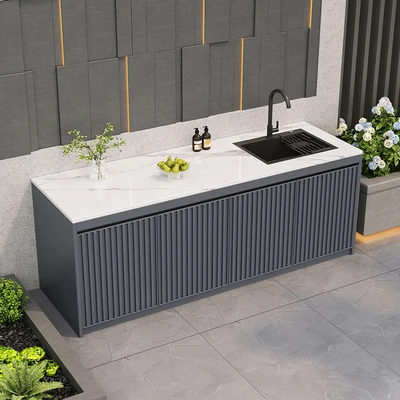 Outdoor Garden Wash Basin Imitation Marble Pool Aluminum Alloy Storage Cabinet Rock Slab Sink