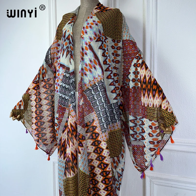 WINYI Sommer-Outfit Kimono Afrika Boho Print Strand Cover Up Muslimisches Kleid Strickjacken Strandkleidung Frauen Abaya Dubai Luxus-Kaftan