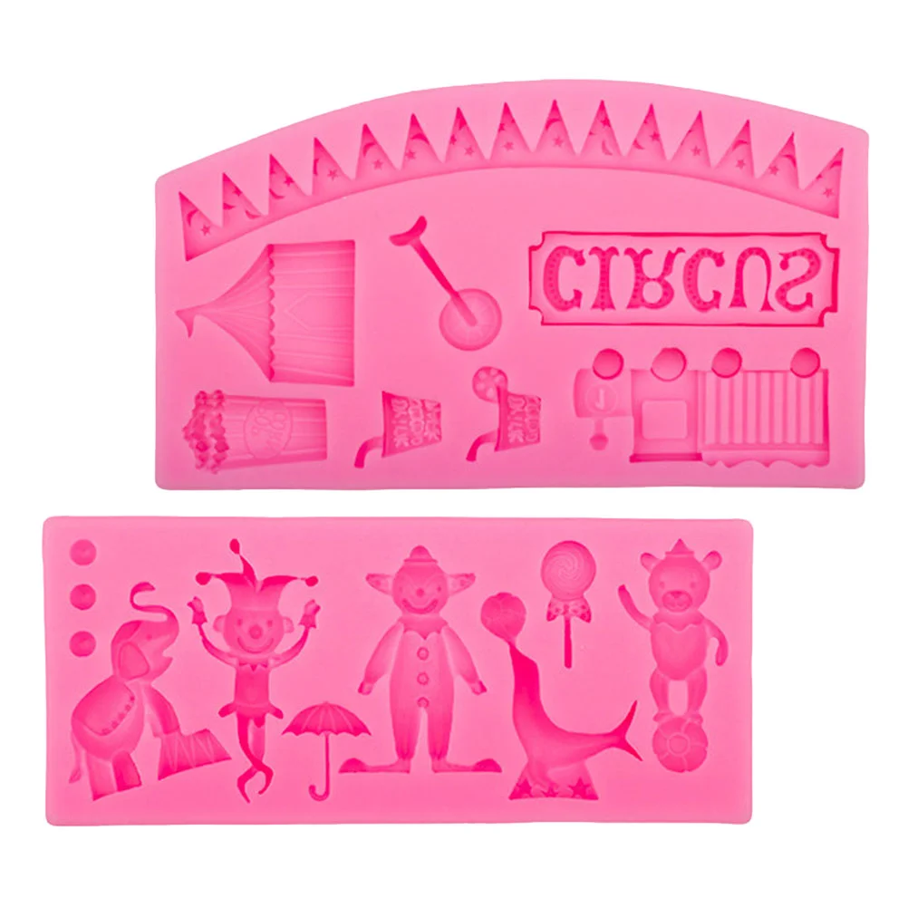 2 Pcs Clown Silicone Mold Baking Molds for Home Chocolate Cookie Cake Creative Silica Gel Circus Design Fondant