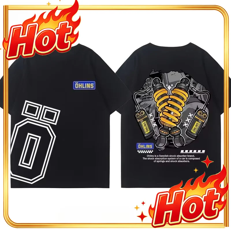 OHLINS Motorcycle Shock Absorber Modified T-shirt Cotton Casual Trendy Brand Men's Clothing Women's Car Club Summer T Shirt