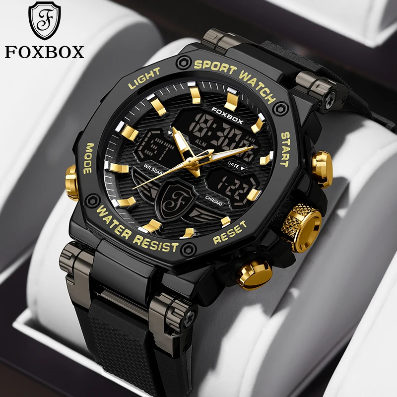 

FOXBOX модные роскошные электронные часы силиконовые повседневные спортивные водонепроницаемые светящиеся многофункциональные кварцевые цифровые часы для мужчин