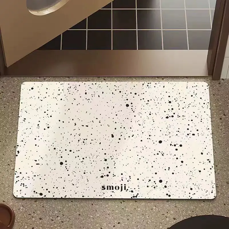 VIKAMA Modern Minimalist Ivory Black Speckle Spots Rectangle Bath Mat Quick Dry Absorbent Home Decor Unique Gift Soft Durable
