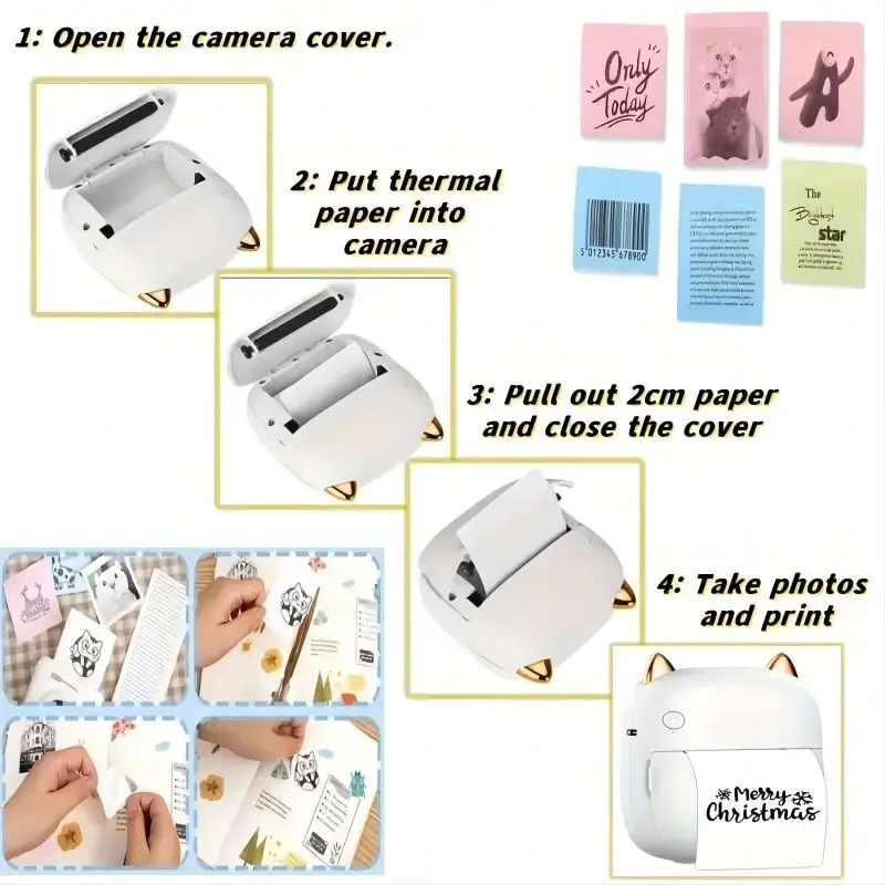 Portable Mini Handheld Printer 57mm Width Single Self-Adhesive Color Thermal Paper Wireless Used Colorful Adhesive