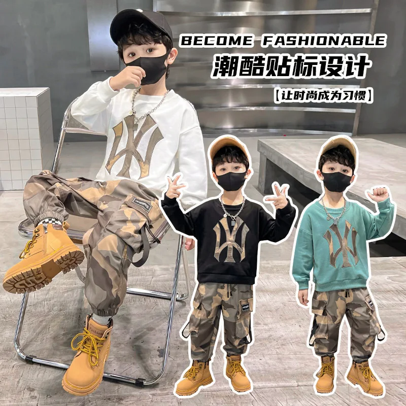 

Free shipping Teen Children Clothes Sets 2-10Year Boys Costume Tracksuit Camouflage Sweatshirt Tops+Pants 2PCS Children Outfits