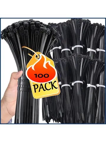 100 PCS Self-locking Plastic Nylon Tie Black Fastening Strap Cable-Tie-Set Cable Zip Tie Fastening Ring Zip Wraps Strap Tie
