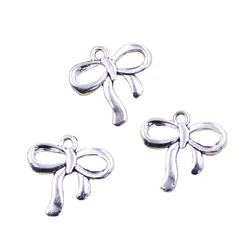 20pcs Charms Ribbon Bowknot 18x19mm Antique Silver Color Pendants Making DIY Handmade Tibetan Finding Jewelry