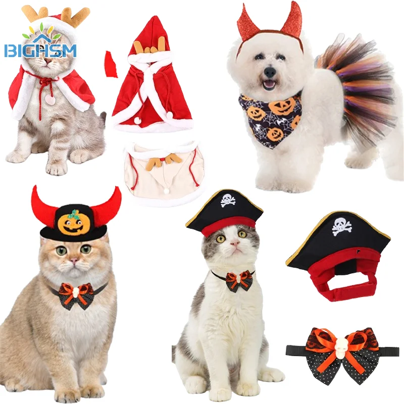 Halloween Pet Demon Headband Costume Cosplay Vampire Cloak For Small Dog Cat Kitten Puppy Dress Pet Clothes Accessories Gift