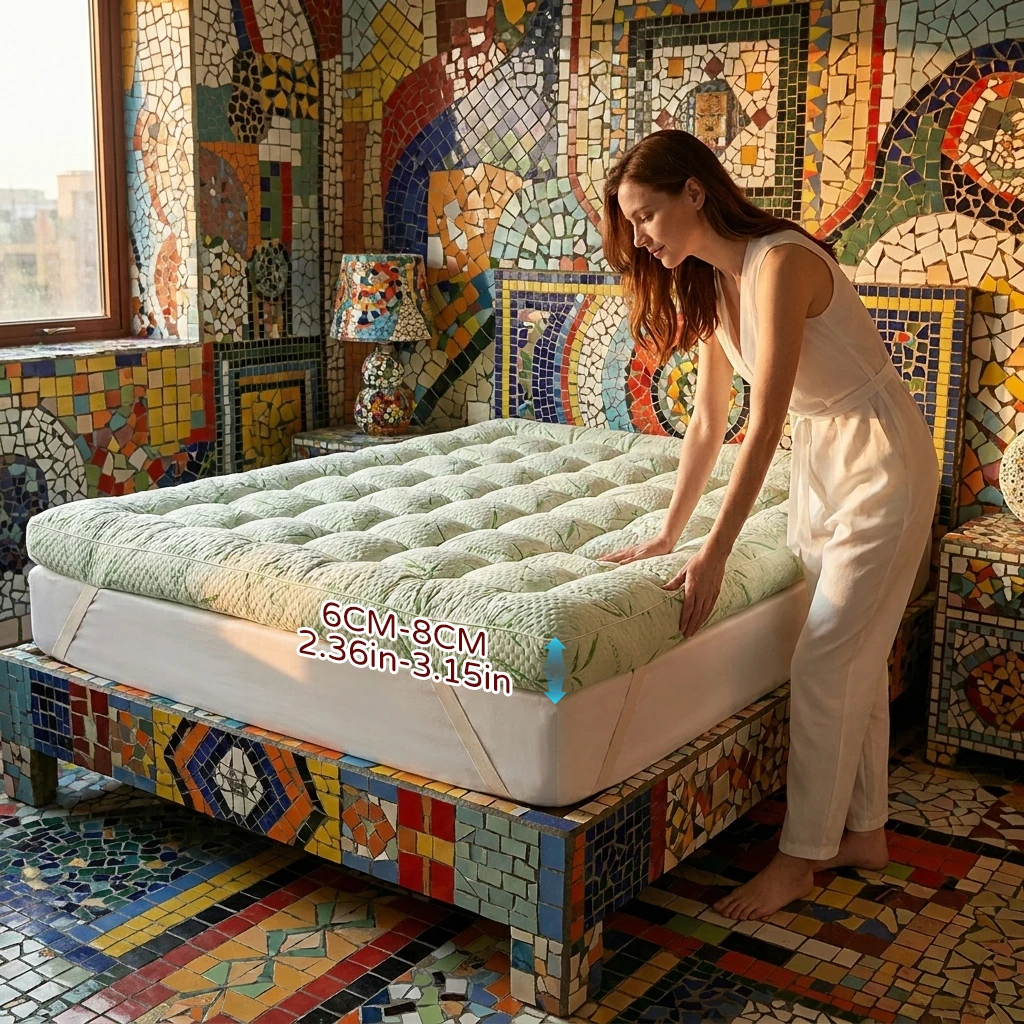 Cooling Mattress  Made Of Bamboo Fibers  With A Thick Cooling Pad Design  Suitable For Mattresses With Thickness Ranging From 8 To 21 Inches  As Well As Pillow Top Covers