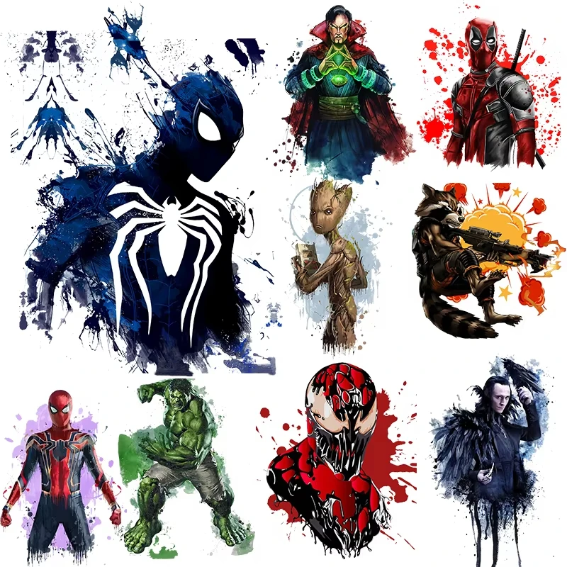 2PCS Marvel Spiderman Iron Man Hulk Loki Iron-on Transfers for Clothing Hot Transfer Stickers Fusible Patch T-Shirts Sweatshirt