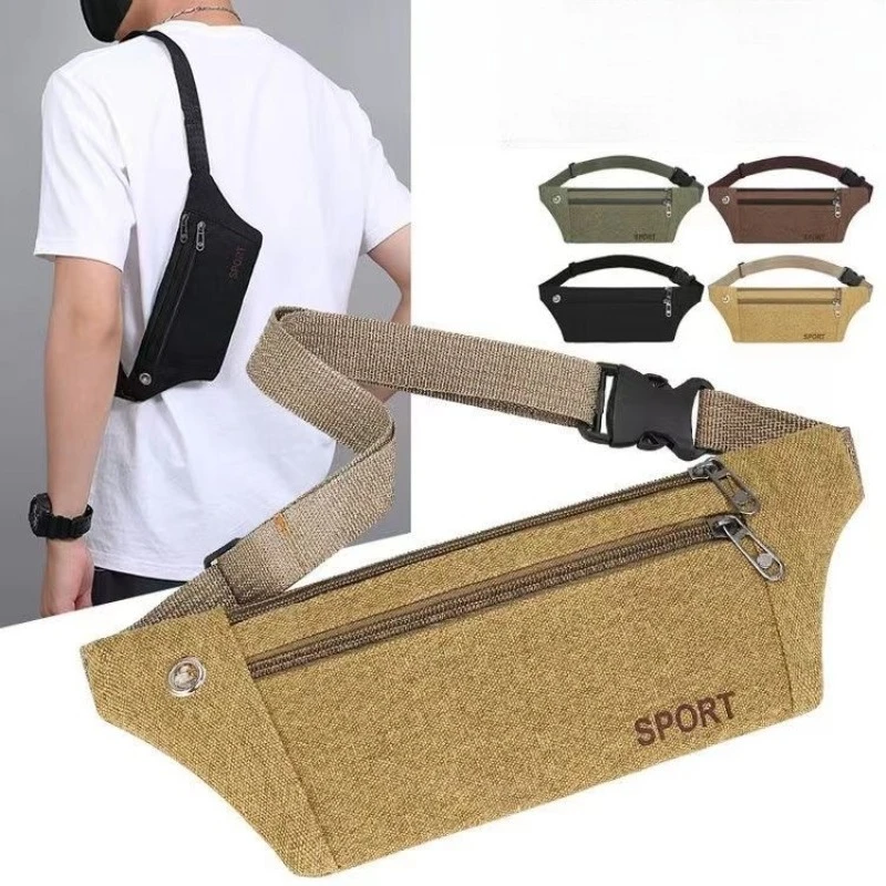 

Canvas Waist Bag - Adjustable Chest/Shoulder Pack for Hiking/Travel/Sports (3-Zip Pocket Organizer with Headphone Hole Design)