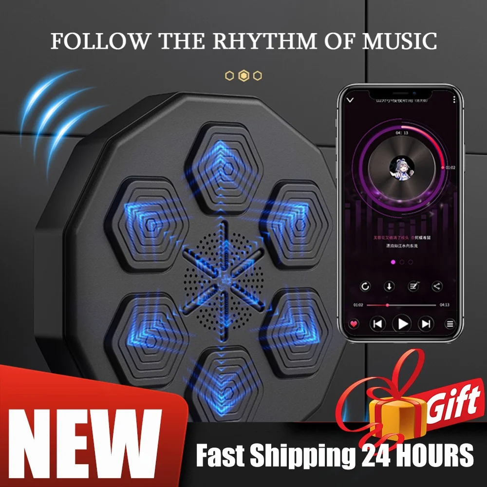 Wall Mounted Boxing Exercise Wall Goal Bluetooth-Compatible Music Rhythm Wall Target 2500MAH Rechargeable Battery for Kids Adult