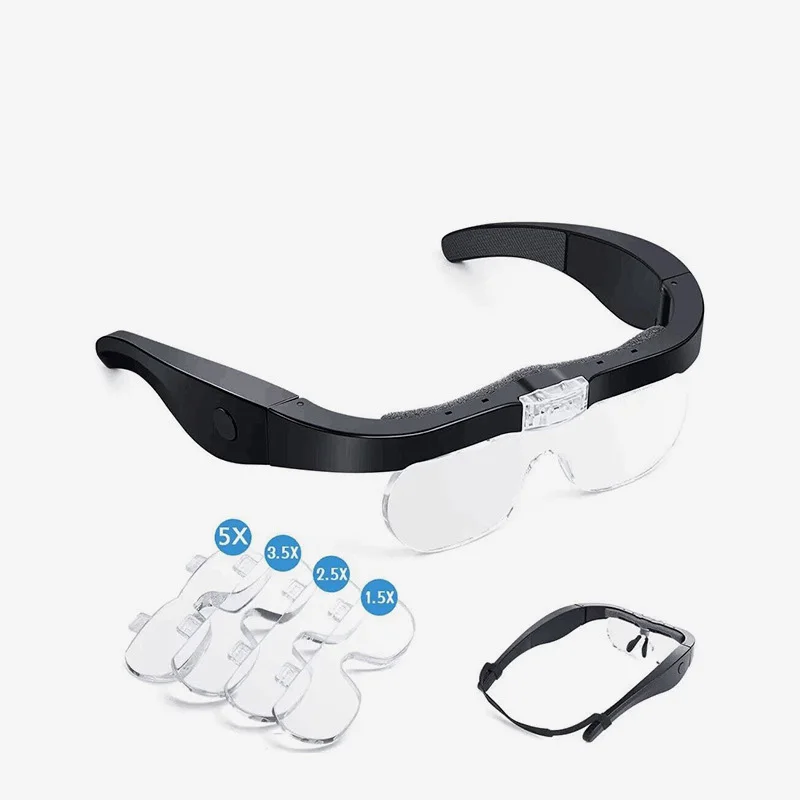 3.5X/5X Headband Magnifier USB Rechargeable Magnifying Glasses with Led Lights Eyeglass Magnifier for Reading Repair Soldering