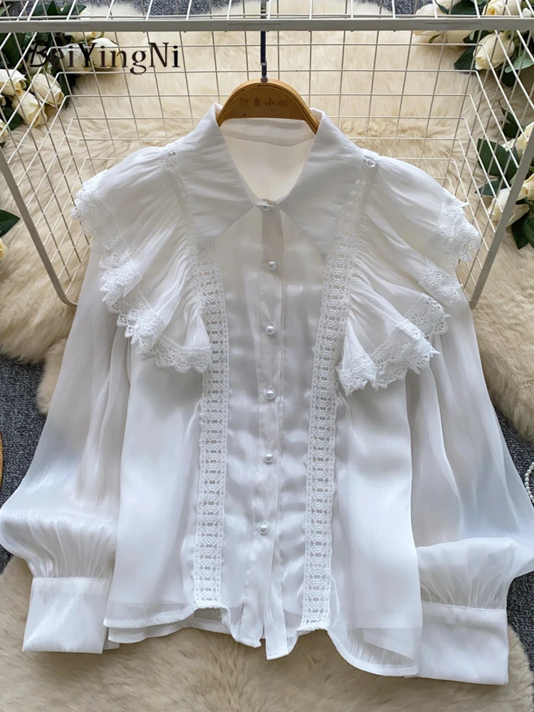 Beiyingni French Romance Shirts for Women Ruffles Casual Elegant Luxury Tops Female Autumn Office Ladies Long Sleeve Blouses