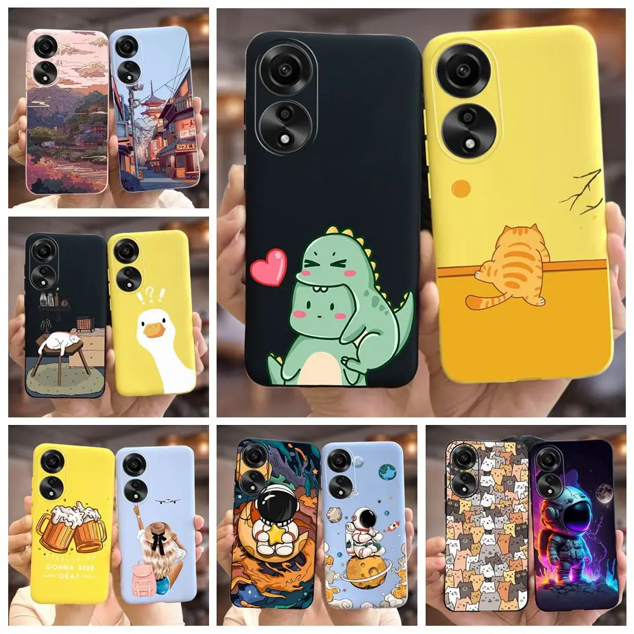 For Oppo A78 4G Case CPH2565 Cute Dinosaur Cartoon Painted Cover Soft Silicone Phone Case For Oppo A78 A 78 OppoA78 4G 5G Fundas