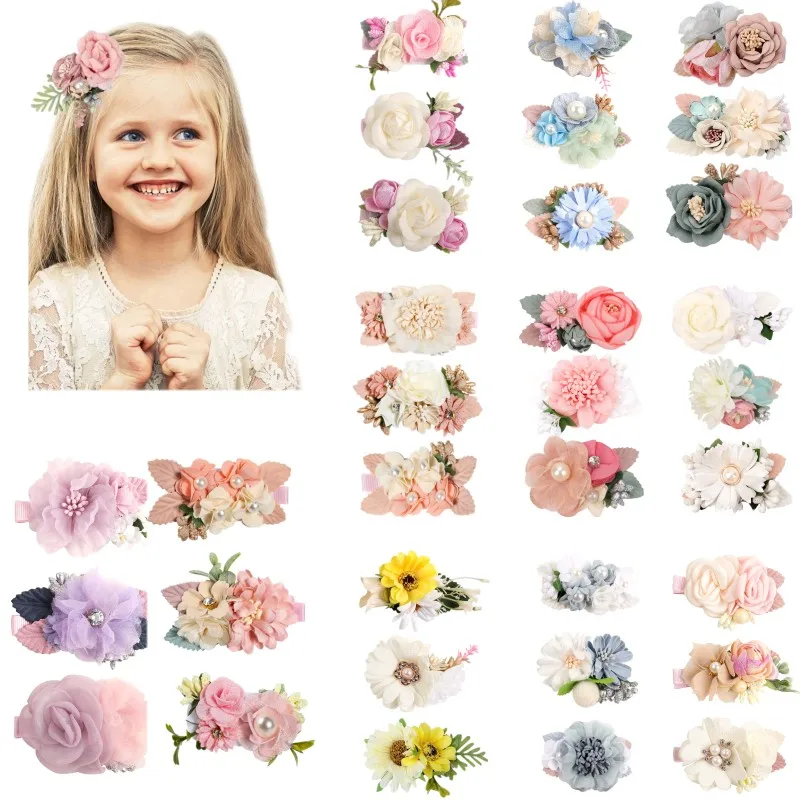 3pcs/set Artificial Flower Hairclips for Girls Handmade Hairpins Kids Bride Wedding Party Barrettes Fashion Hair Accessories