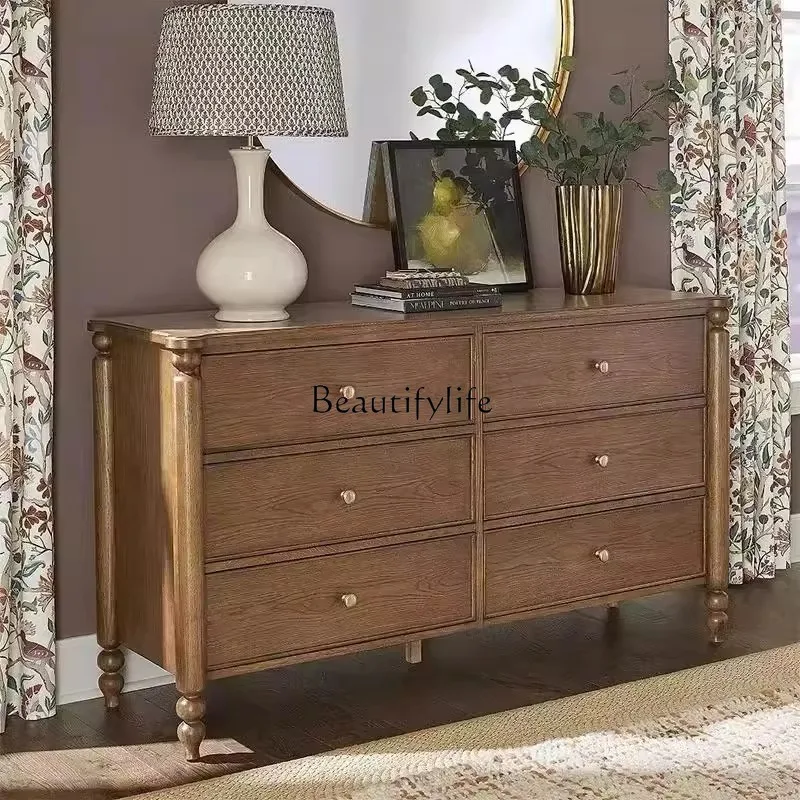 

*American solid wood six-chest cabinet, antique modern simple bedroom wall storage cabinet