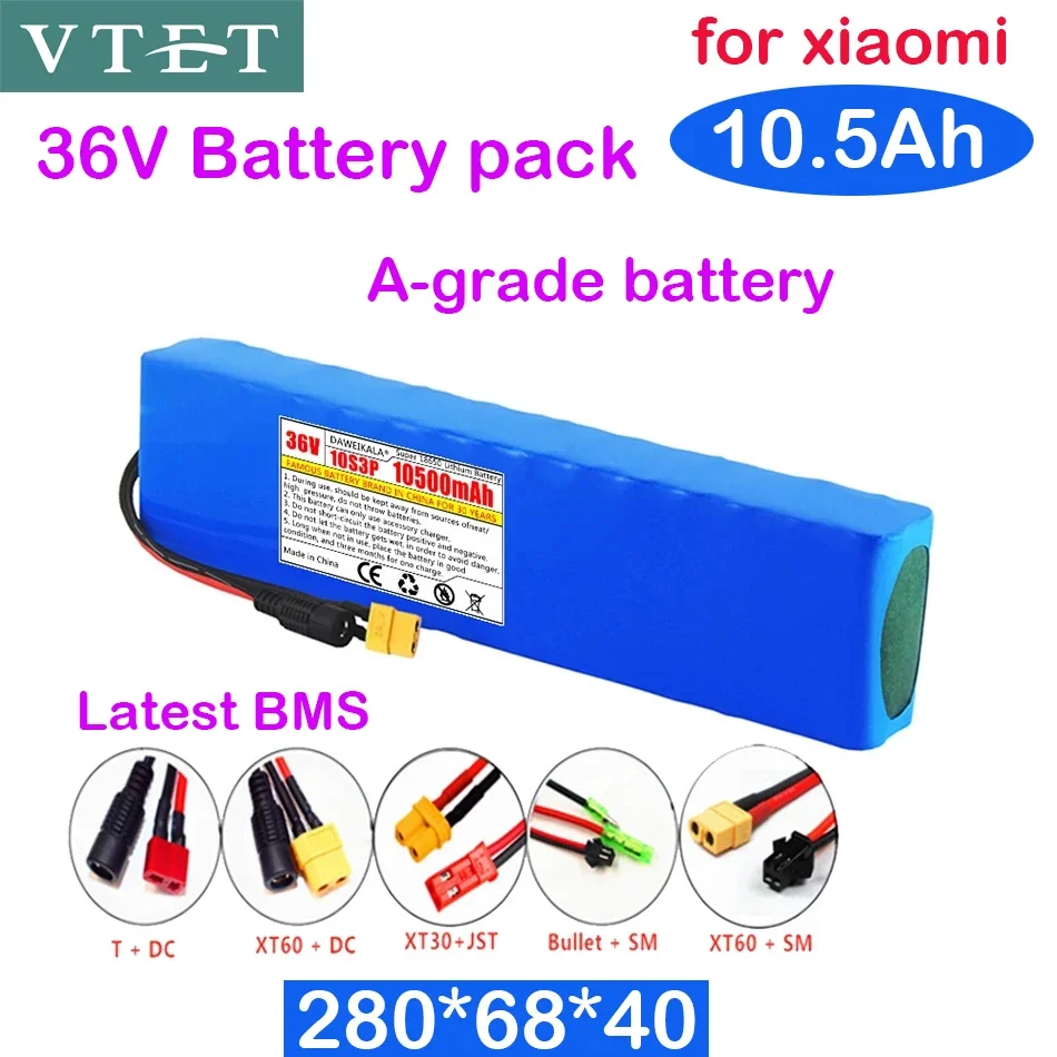 New 36V 10S3P 10.5Ah  Li-ion Battery Pack 18650 500W High Power Battery for Xiaomi Electric Batteries A-level Battery Cells Diy